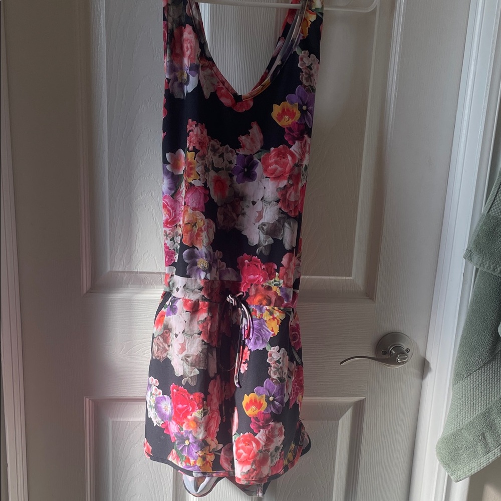 Sadie Jane Vintage Floral Romper - Black and Pink XS extra small summer vacation